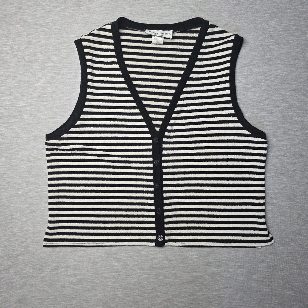 Vintage Nicole Studio Striped Black and White Sleeveless Top  Size 12 Petite